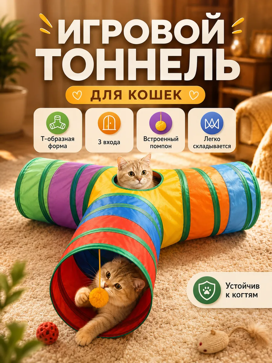 Тоннель для кошек игровой лабиринт тройной Т-образный