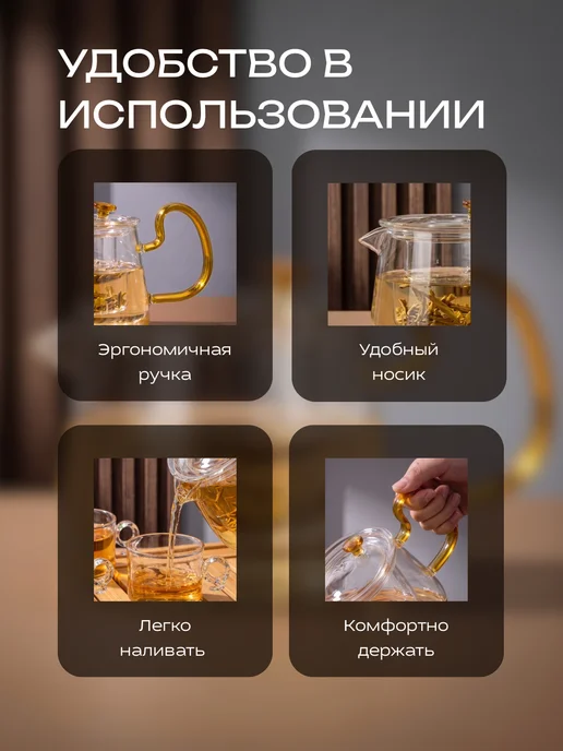 New Way Look Чайник заварочный стеклянный с крышкой и подставкой, 580 мл, фото 4