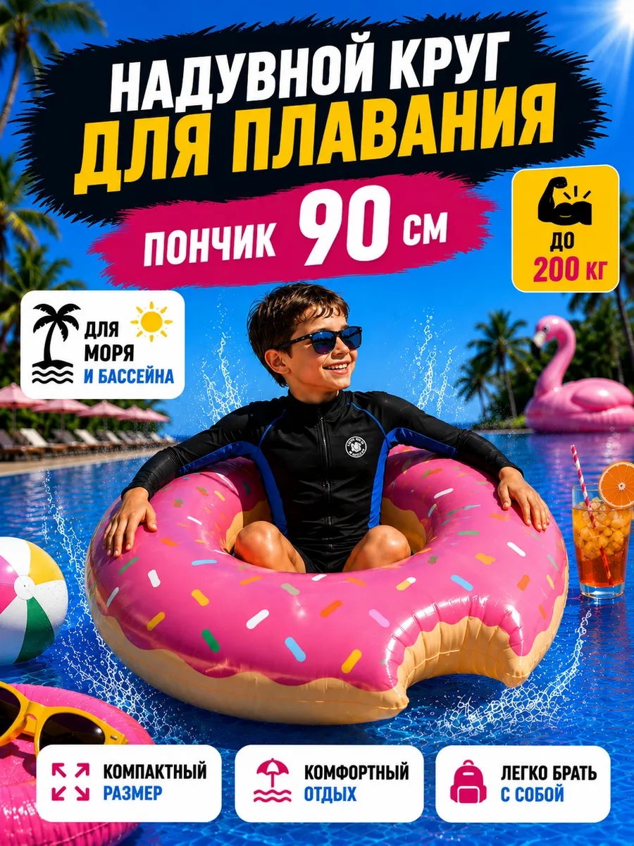 Круг для плавания пончик 90 см