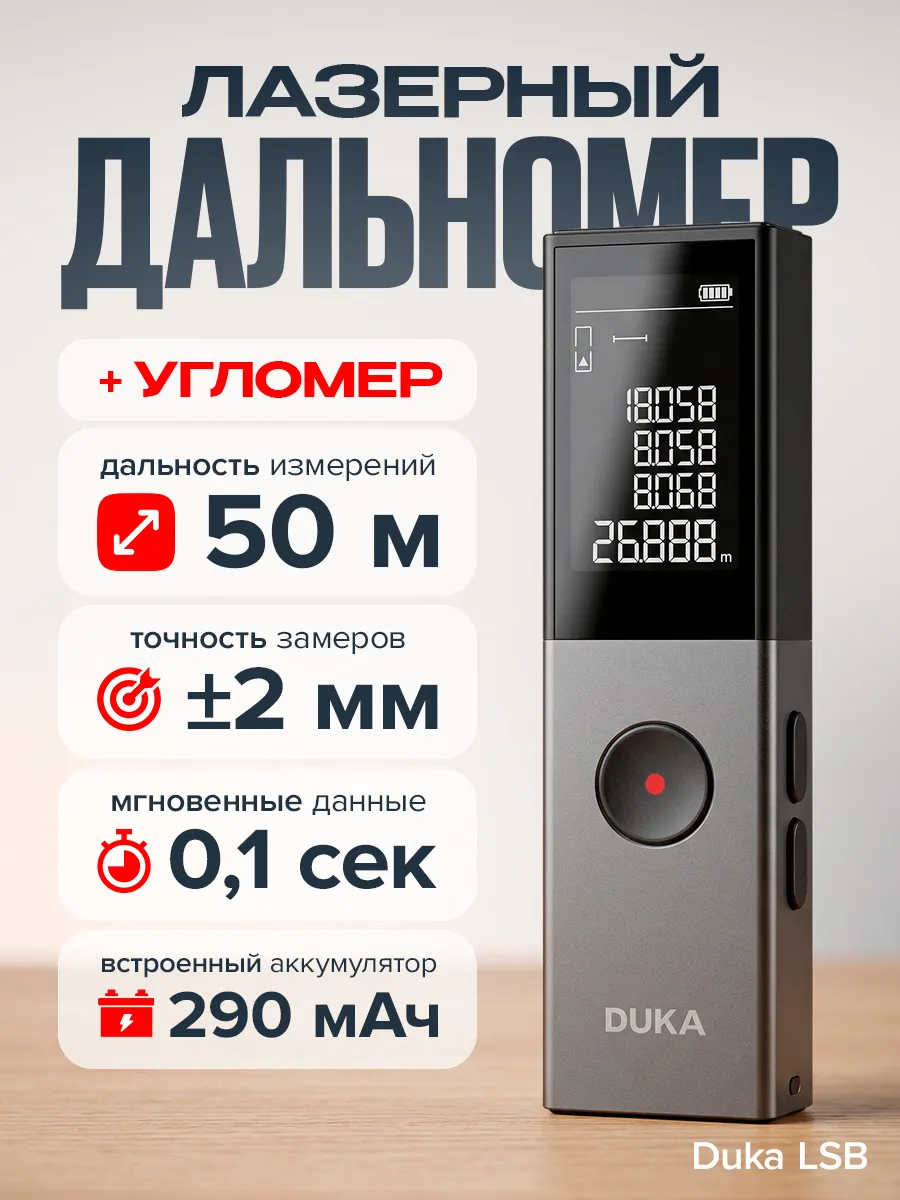 Лазерная рулетка дальномер Xiaomi Duka LSB 50 метров