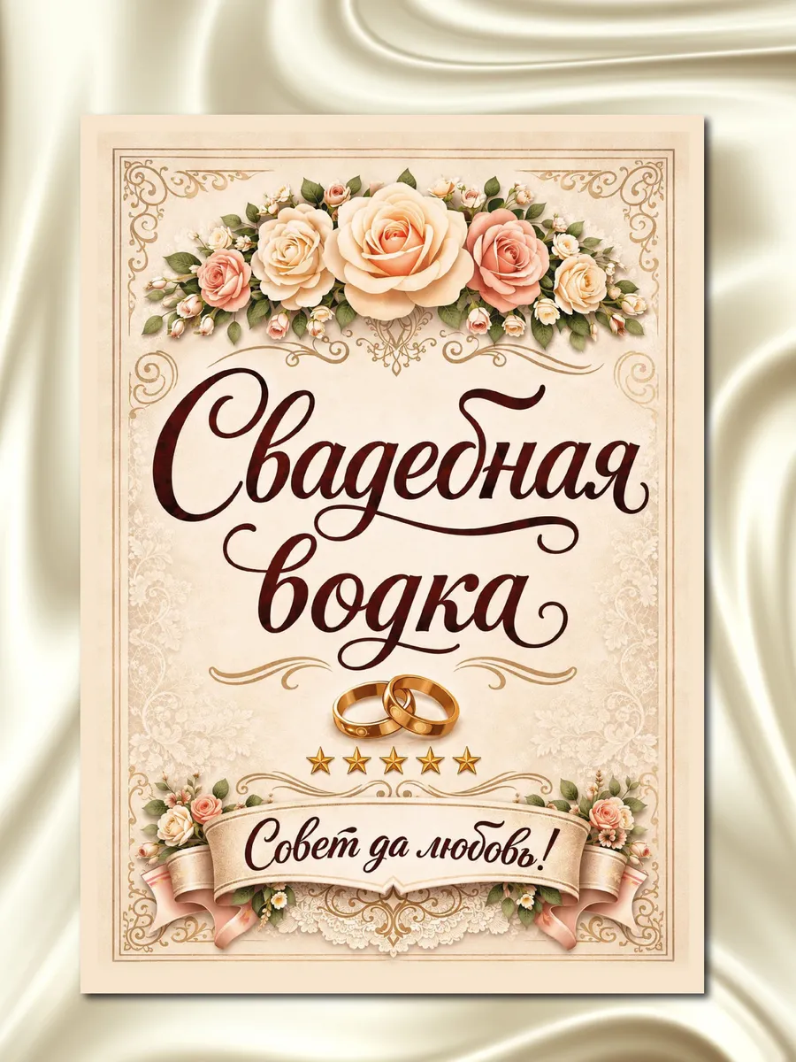 Наклейки на бутылки Свадебная Водка 10шт