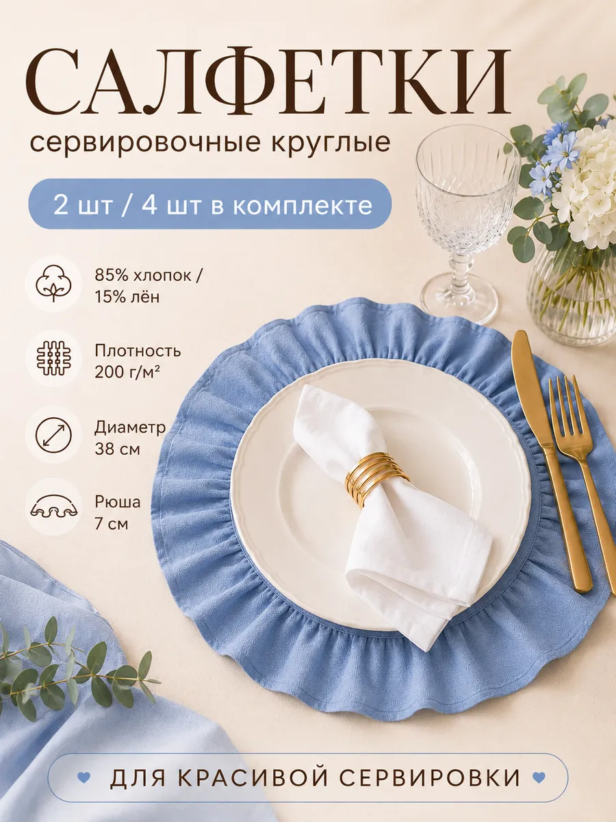Салфетки на стол сервировочные круглые тканевые 2шт