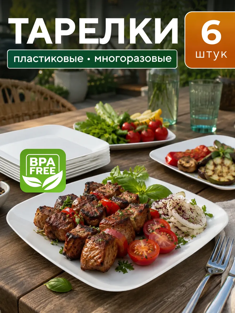 Тарелки пластиковые многоразовые 6 шт