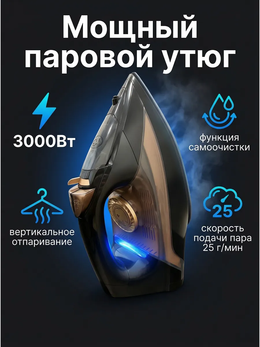Утюг мощный паровой 3000 ВТ с отпариванием