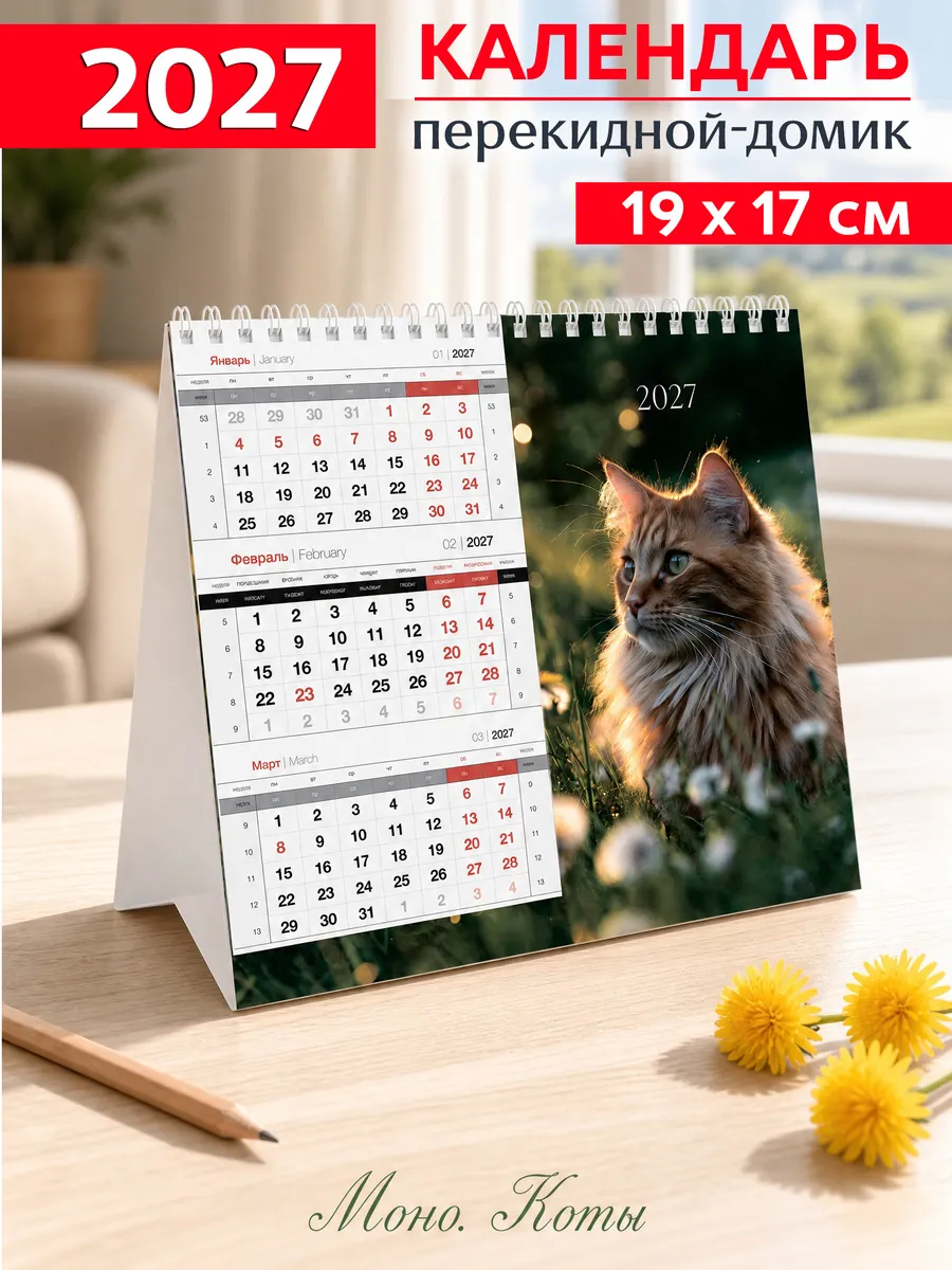 Календарь-домик "Моно. Коты" 19х17 см