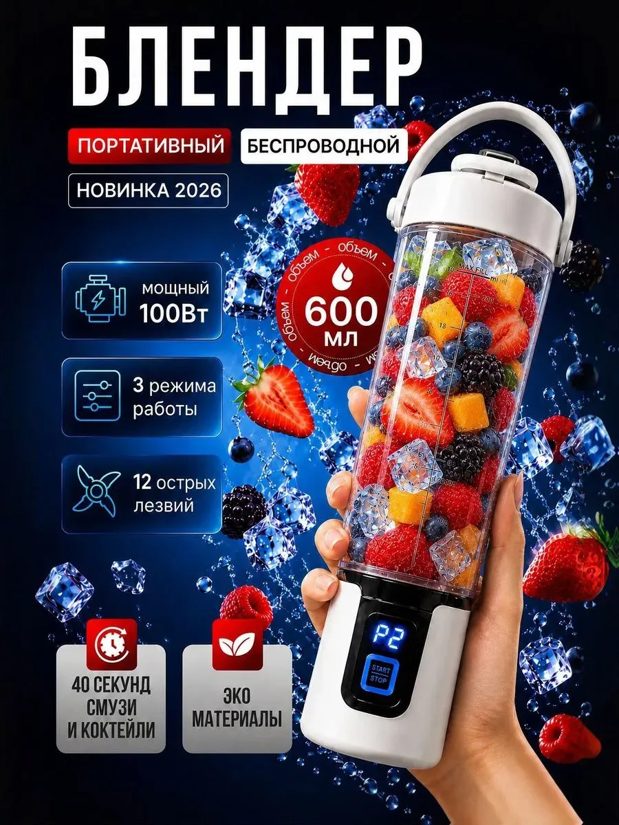 Портативный блендер для смузи и коктейлей беспроводной 500мл