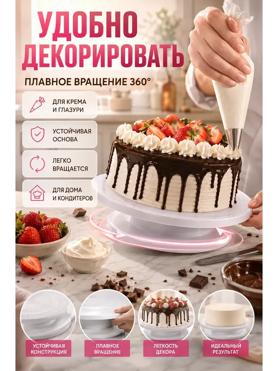 Подставка для торта вращающаяся 28 см кондитерская