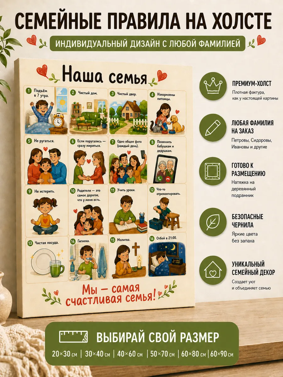 Холст с семейными правилами на заказ. Ваши правила