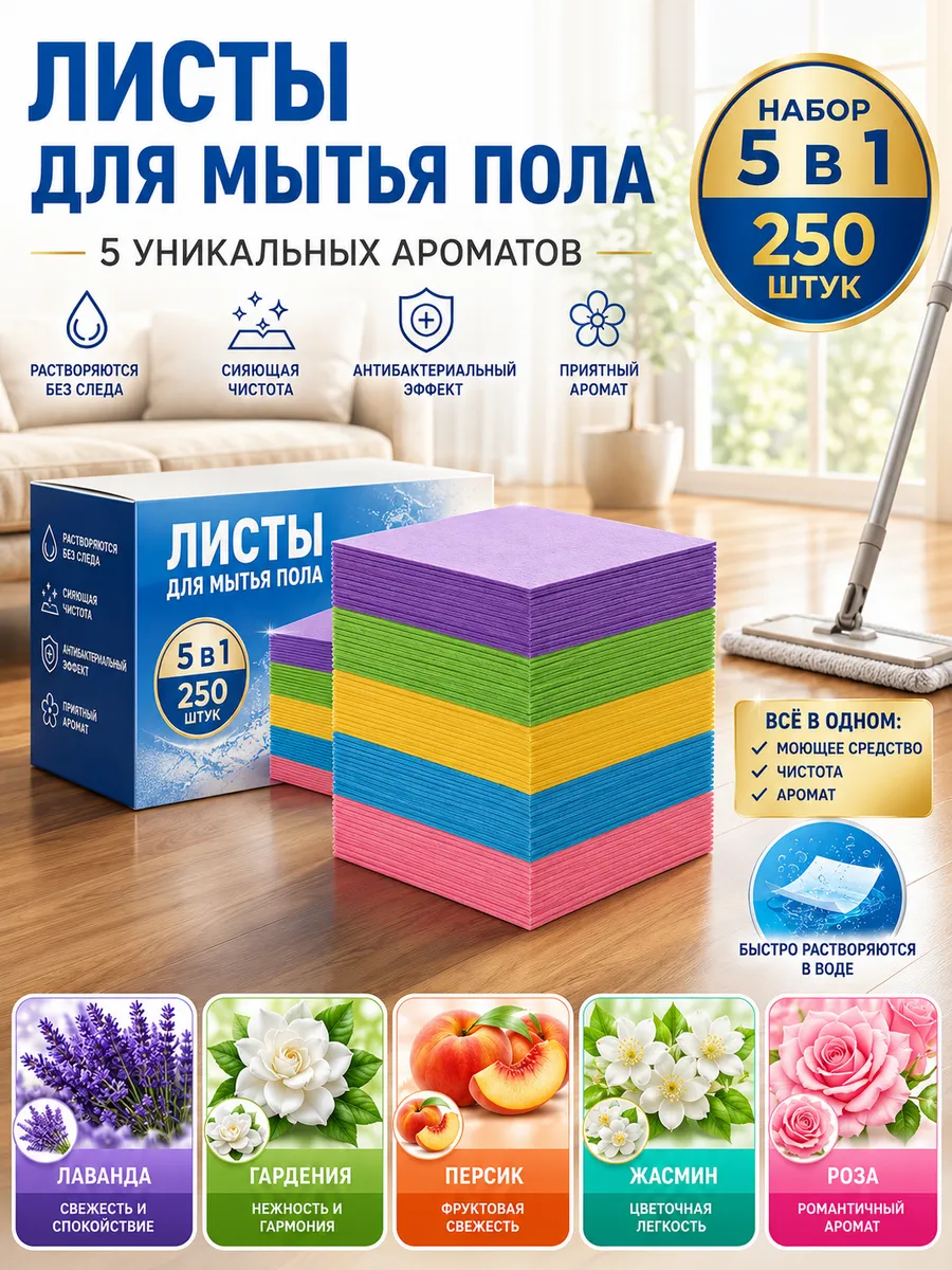 Таблетки для мытья пола 250 штук , для всех типов полов