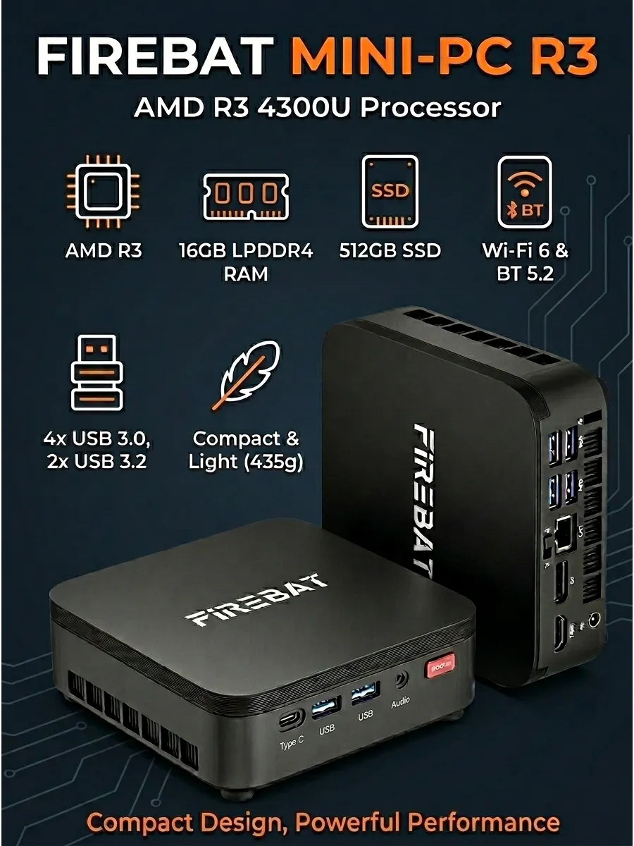 Мини ПК AMD Ryzen 3 4300U 16gb 512gb