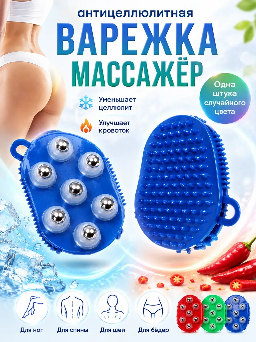 Антицеллюлитная массажная варежка для тела с роликами