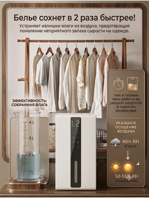 Cleanson Осушитель воздуха для дома комнатный бытовой мини, белый, фото 3