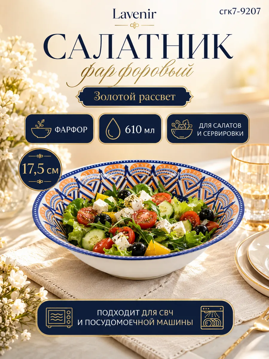Салатник 610 мл красивый 17,5 см Золотой рассвет сгк7-9207