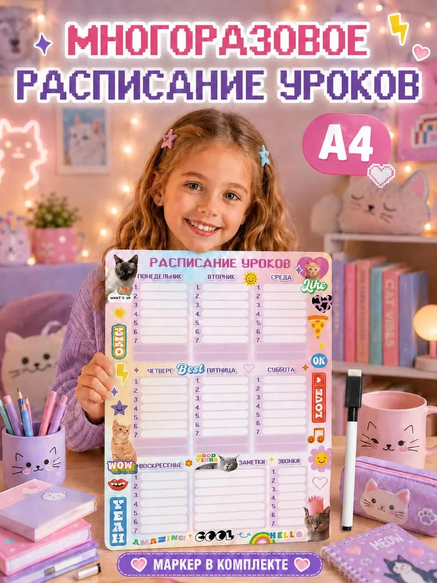 Расписание уроков настенное Котики мемы