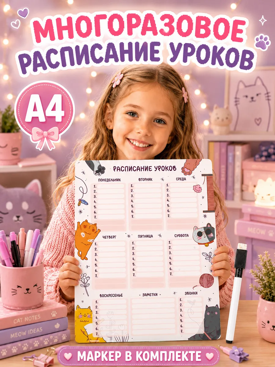Расписание уроков настенное Котики мемы