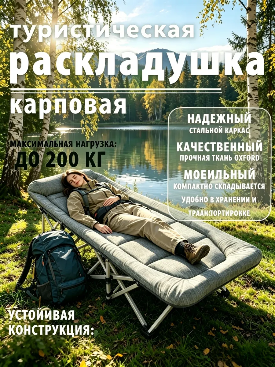 Раскладушка с матрасом взрослая туристическая