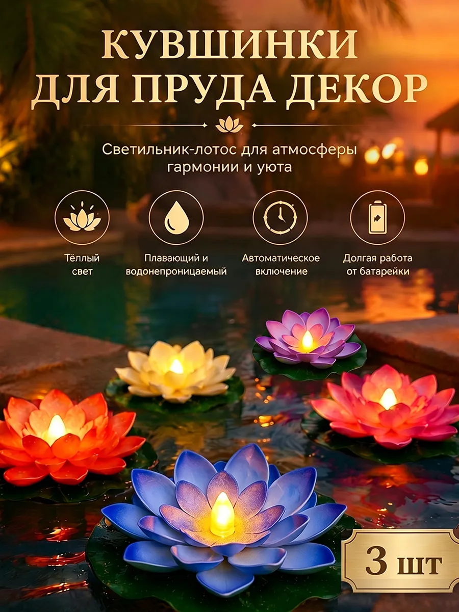 Лотос кувшинки для пруда декор 3шт