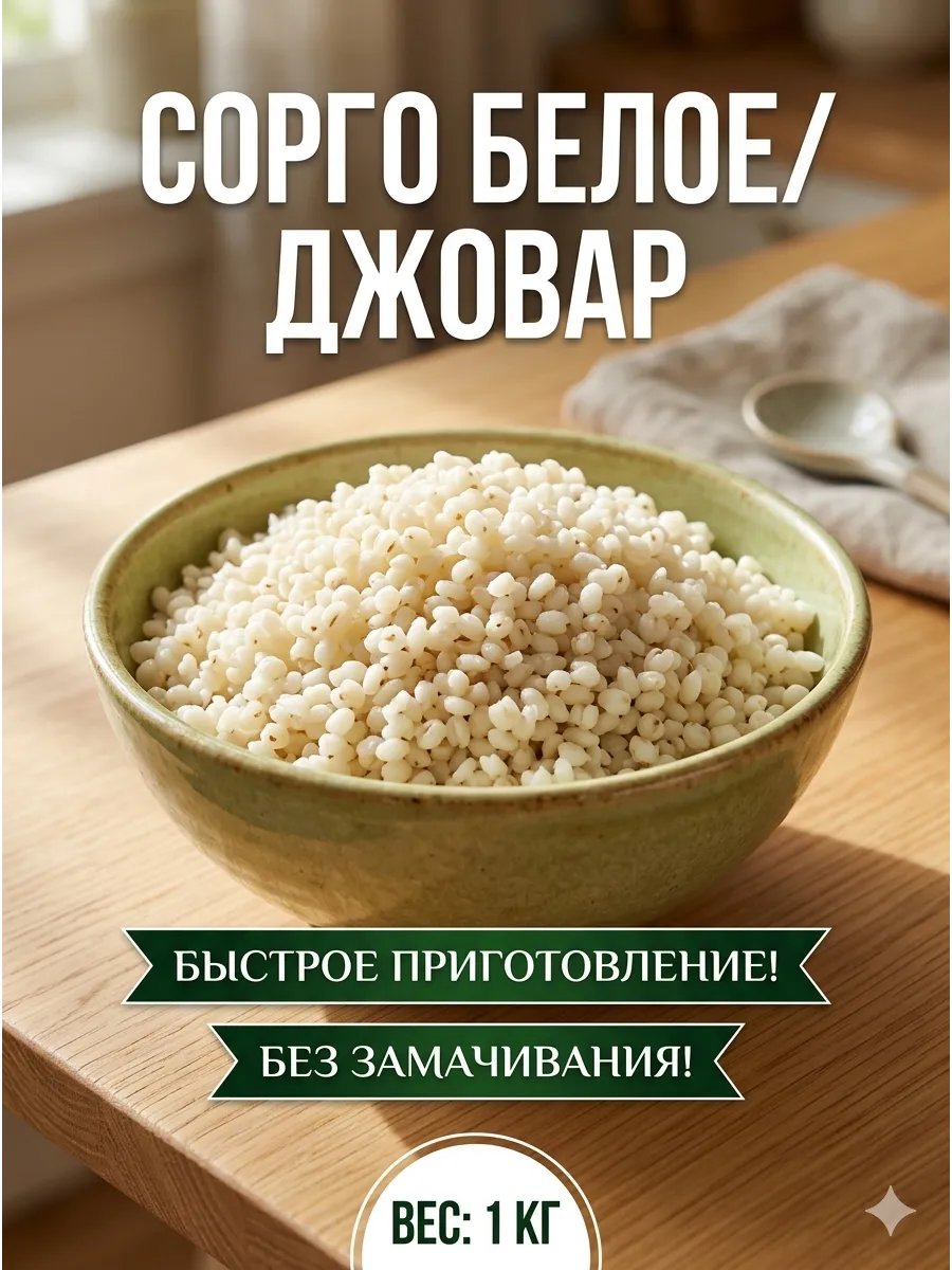 Крупа Сорго белое Джавари, Чаври 1кг, Гуча