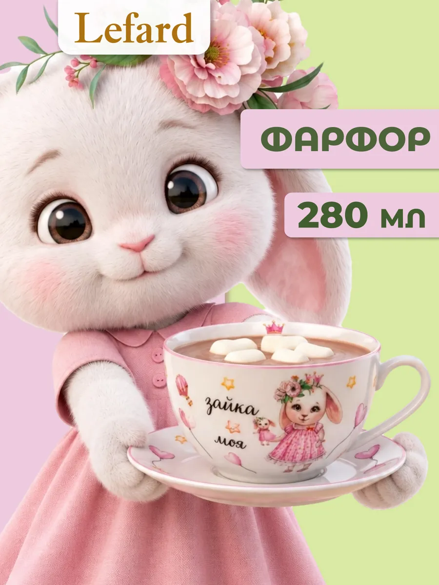 Чайная пара подарочная "Моя зайка" фарфоровая 280 мл