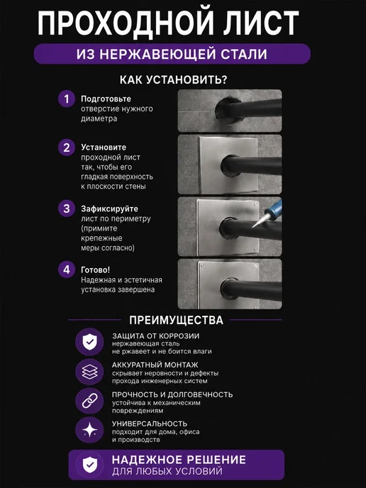 Лист проходной 450х450мм, d130 нержавеющая сталь 0,5мм, 450x450 мм, фото 2