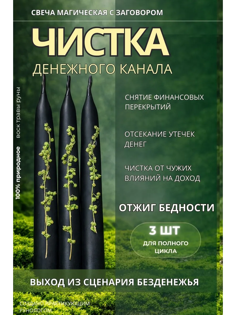 Свечи Чистка денежного канала магические черные