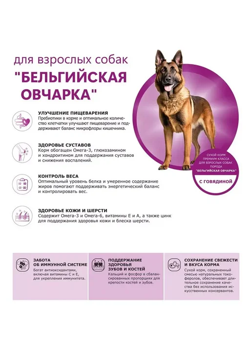 Сухой корм QUATTRO Бельгийская Овчарка для собак, говядина, 2,5 кг, фото 2