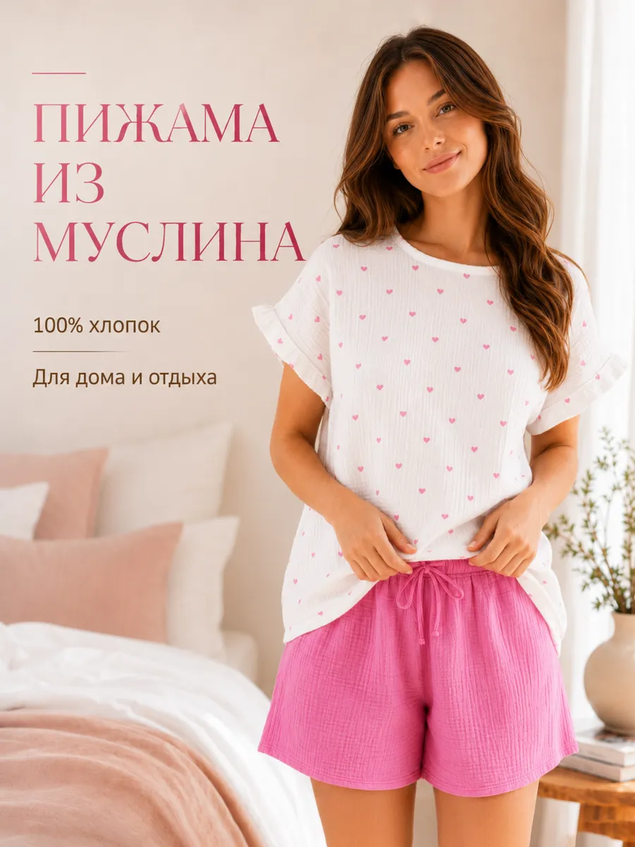 Пижама муслиновая с шортами