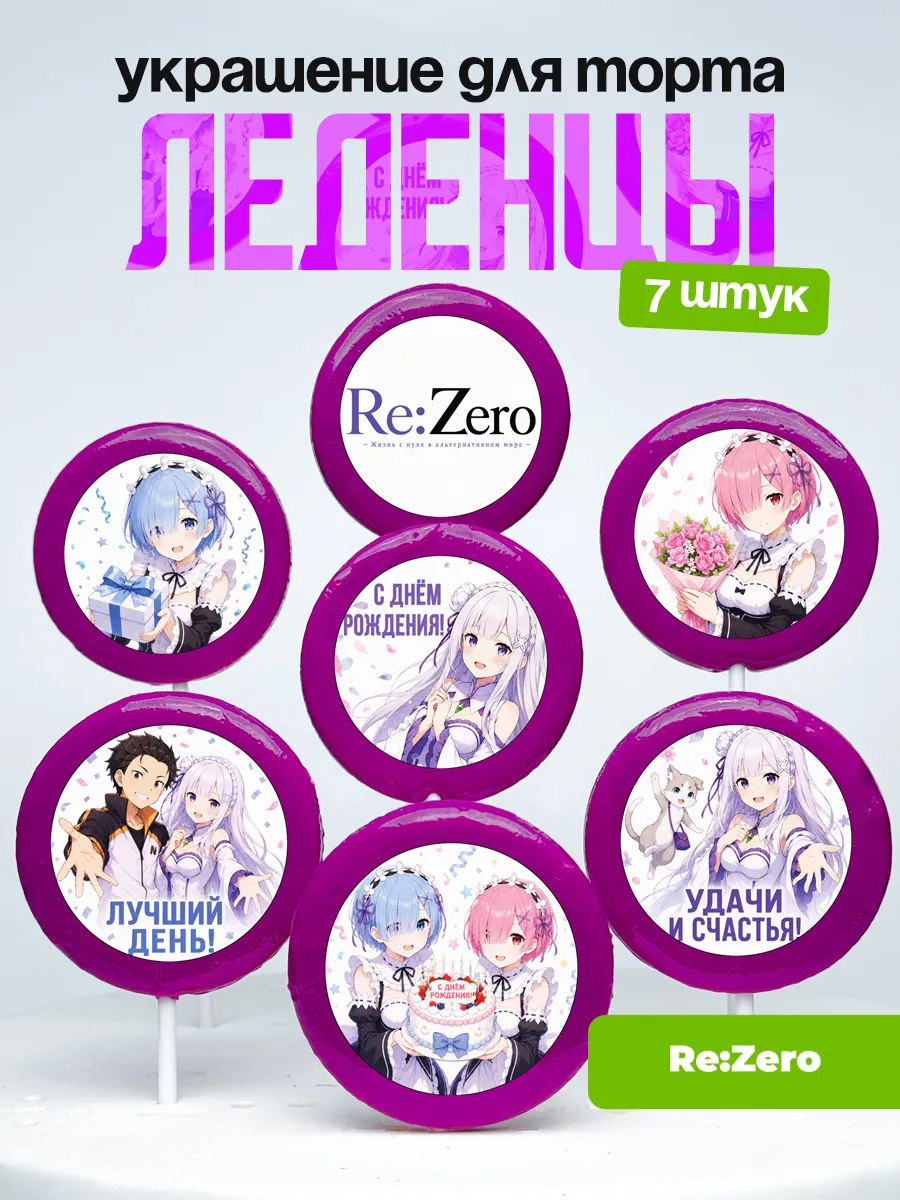 Украшение для торта Ре Зеро. Леденцы Re:Zero аниме