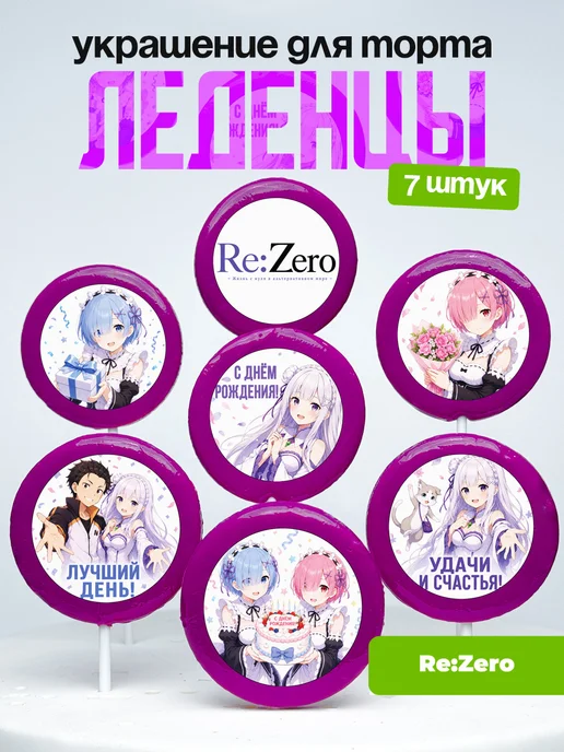 Украшение для торта Ре Зеро. Леденцы Re:Zero аниме