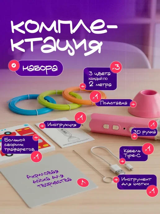 беспроводная 3D ручка, розовый, фото 2