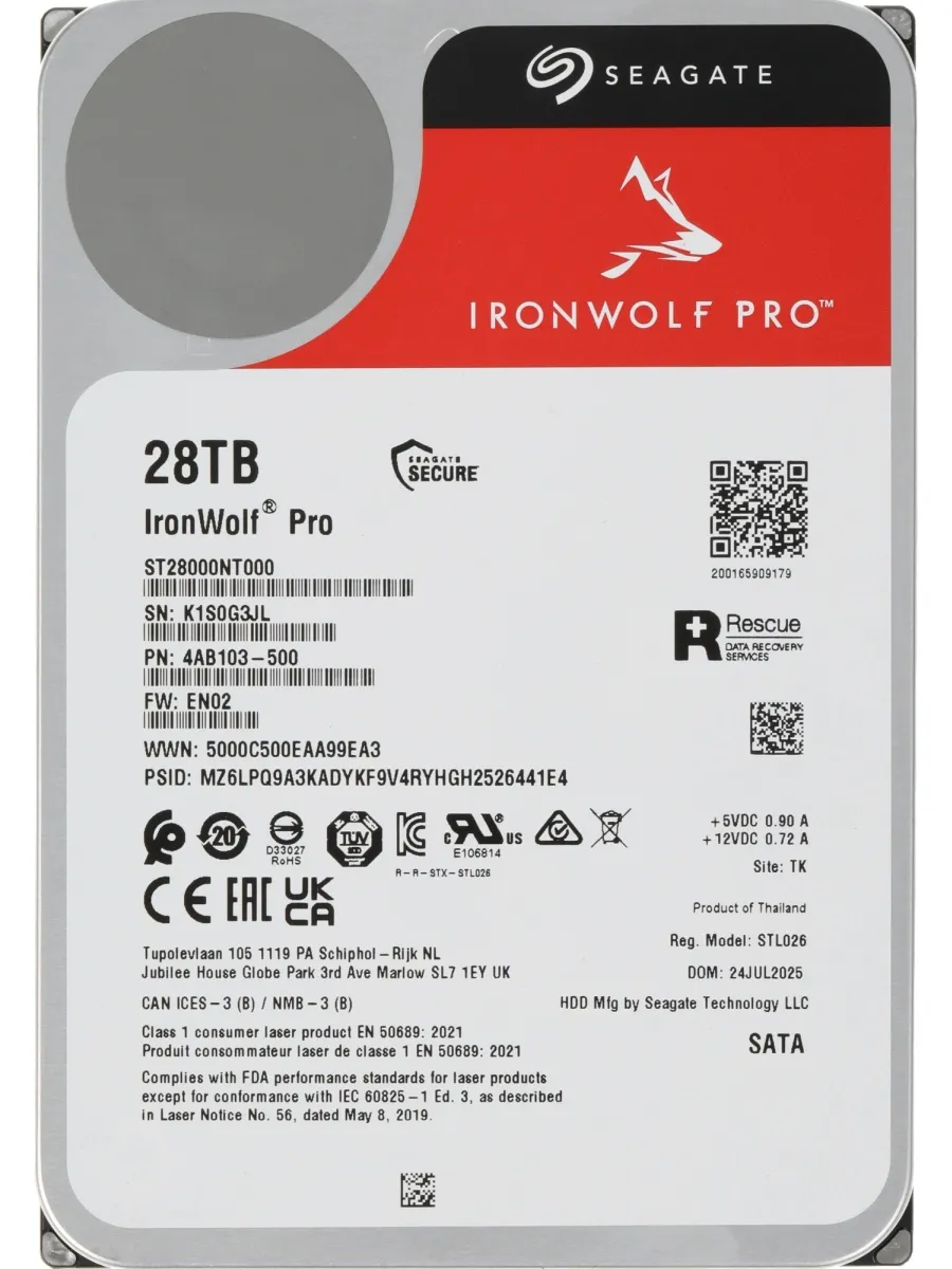 Жесткий диск 28Tb SATA-III ST28000NT000 NAS Ironwolf Pro 512
