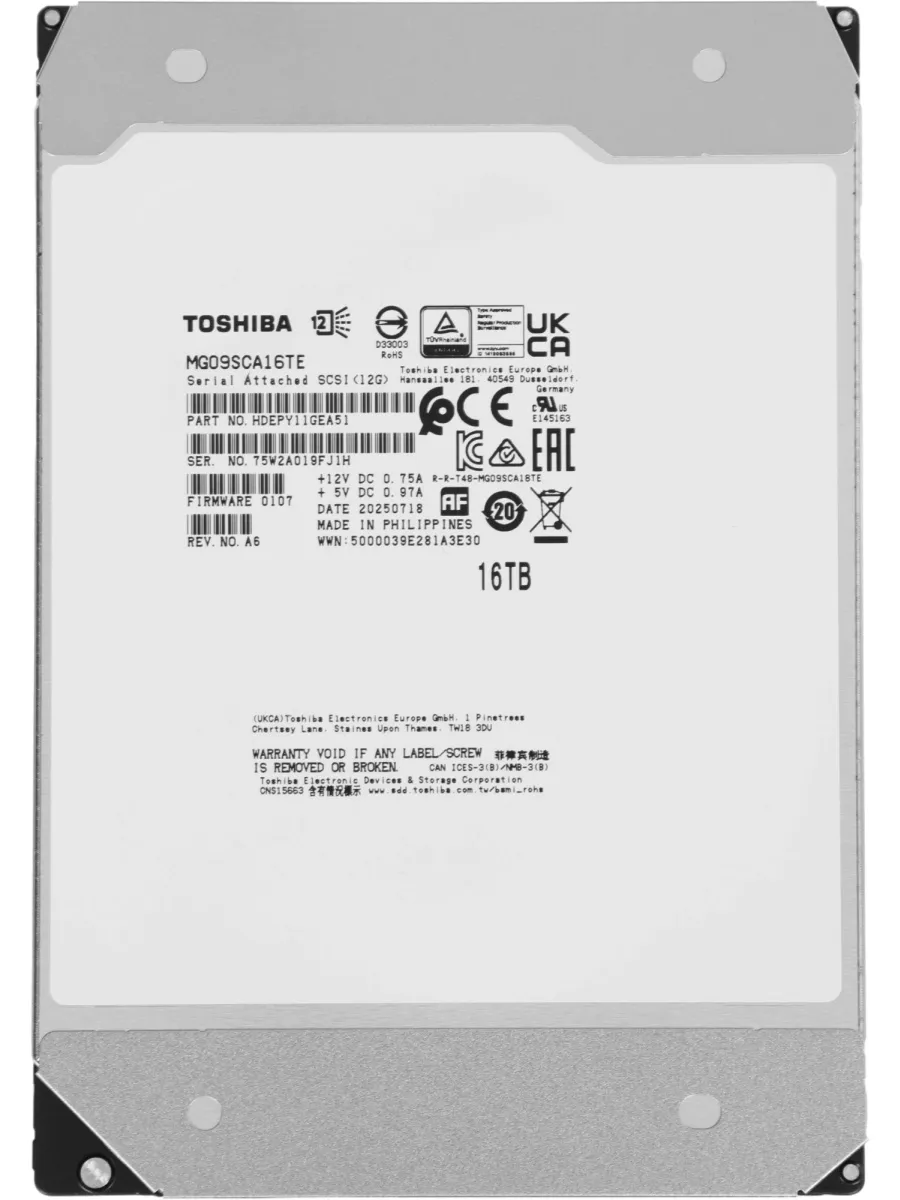 Жесткий диск 16TB SAS 3.0 MG09SCA16TE Server Enterprise Capa
