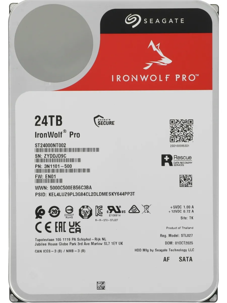 Жесткий диск 24TB SATA-III ST24000NT002 NAS Ironwolf Pro 512