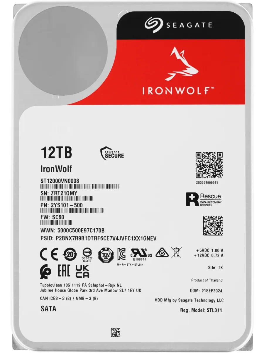 Жесткий диск 12TB SATA-III ST12000VN0008 NAS Ironwolf 512E (