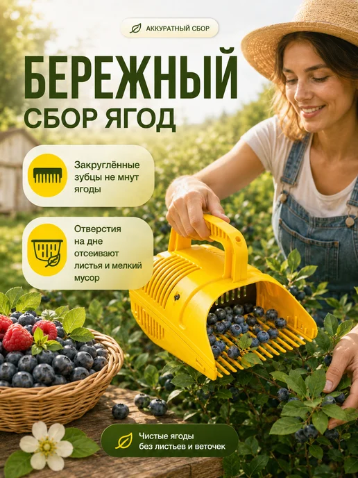 Жук Плодосъемник с гребенкой и заслонкой комбайн для сбора ягод, желтый, фото 2