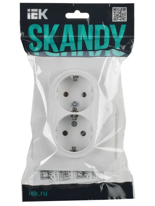 Iek SKANDY Розетка 2-м. с заземл. без защит. шторок 16А белый, белый, фото 6