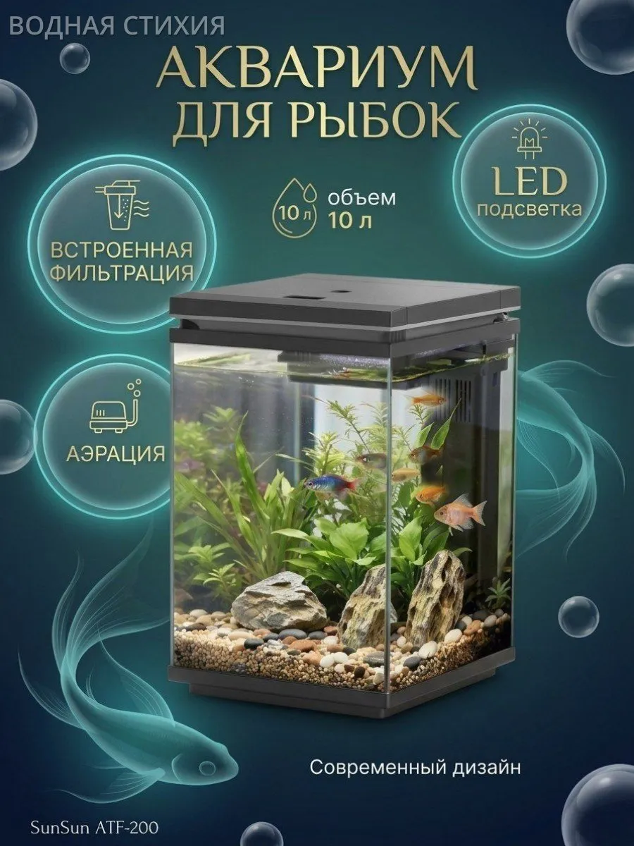 Аквариум для рыбок с подсветкой и фильтром 10 литров детский
