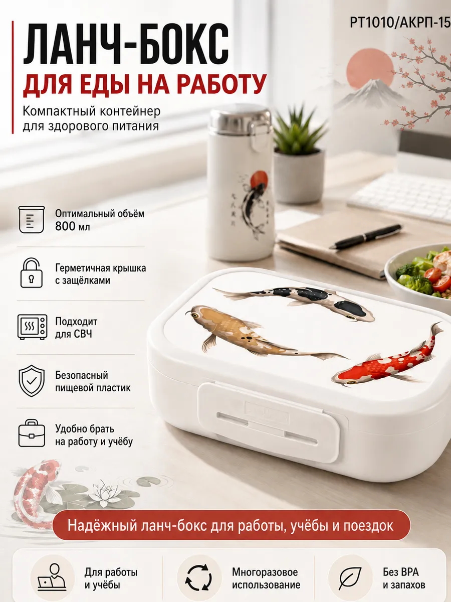 Ланч бокс для еды на работу 0,8л Карпы PT1010 АКРП-15