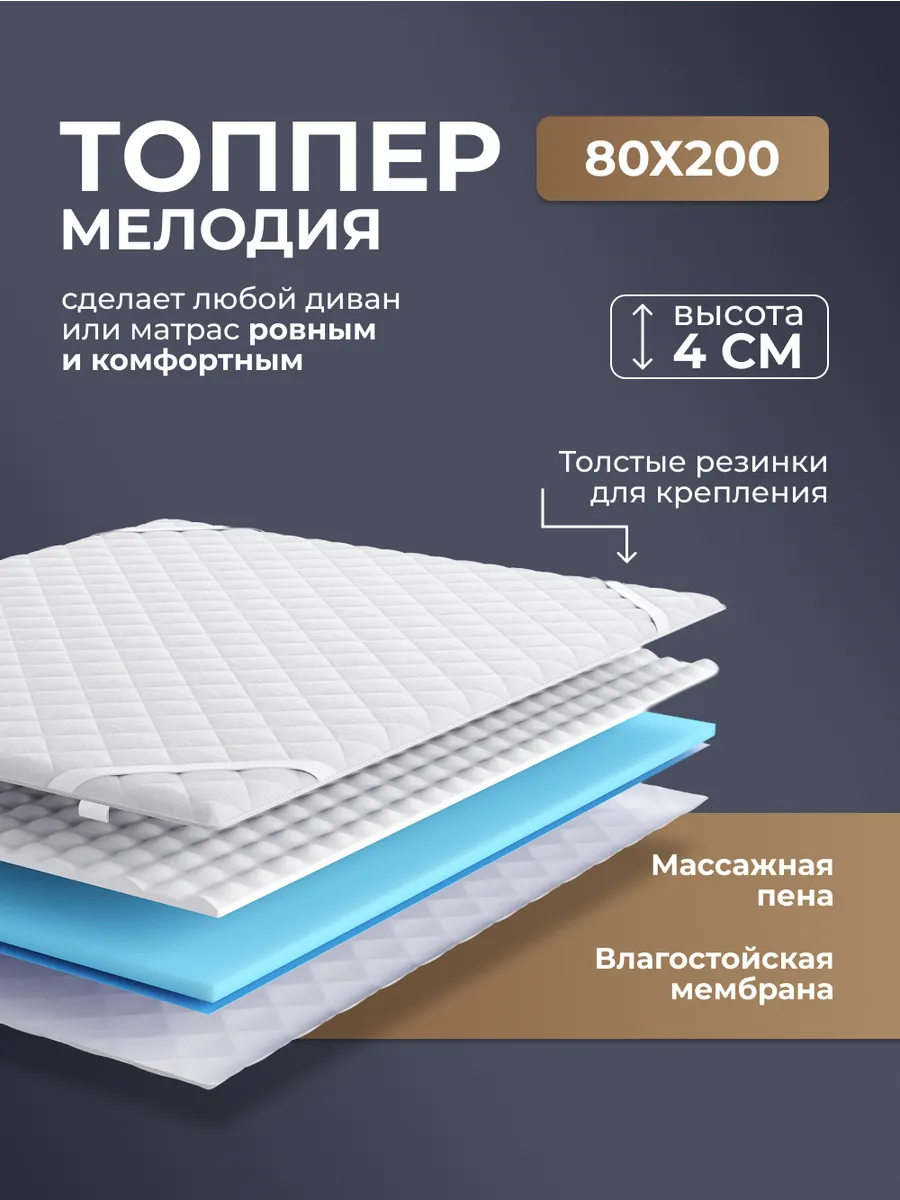 Толстый наматрасник-топпер Мелодия 80х200 см, толщина 4 см