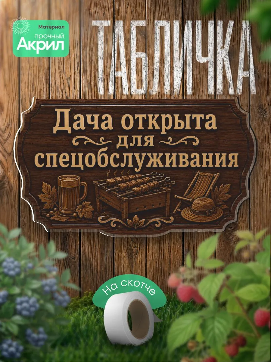 Табличка декор акриловый Дача открыта для спецобслуживания