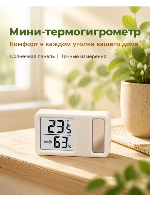 Мини-термогигрометр для дома солнечный с дисплеем измеряе, вариант, фото 3
