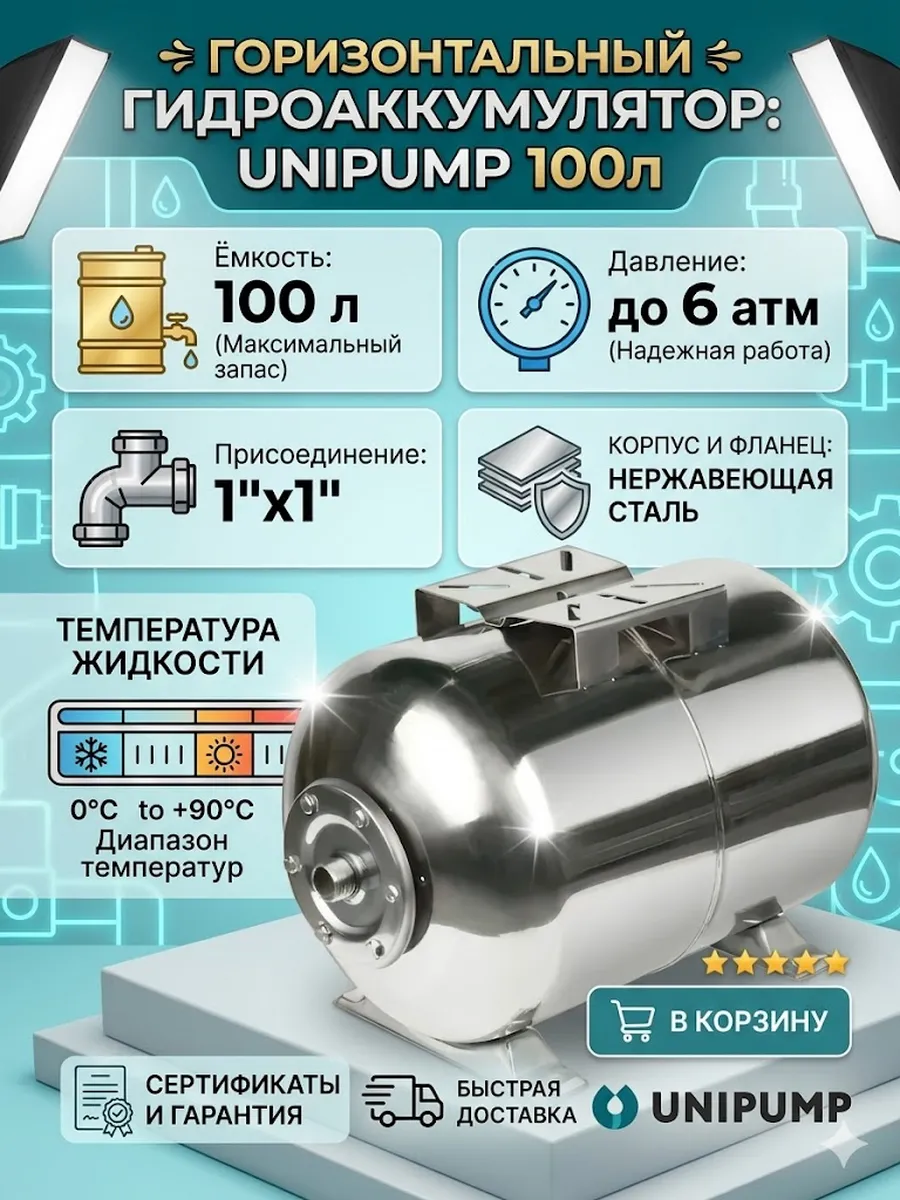 Гидроаккумулятор горизонтальный (100 л) (нерж.)