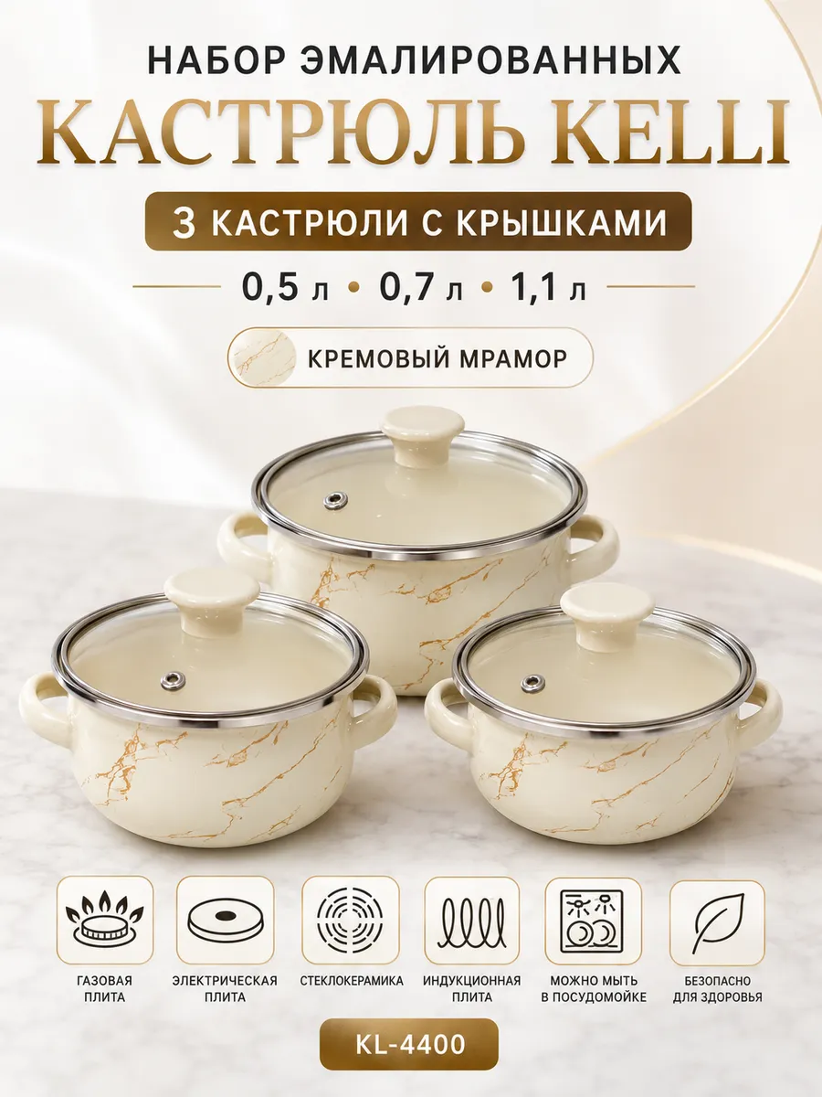 Набор эмалированных кастрюль с крышками компактный