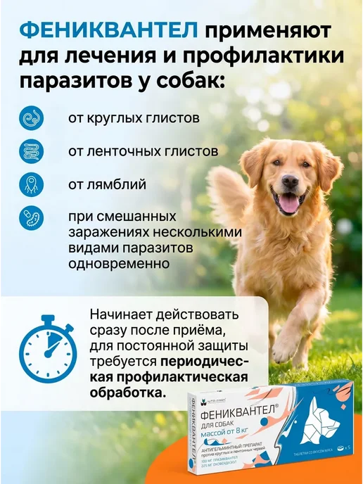 Nita-Farm Фениквантел антигельминтик для собак, 5 таблеток, вариант, фото 2
