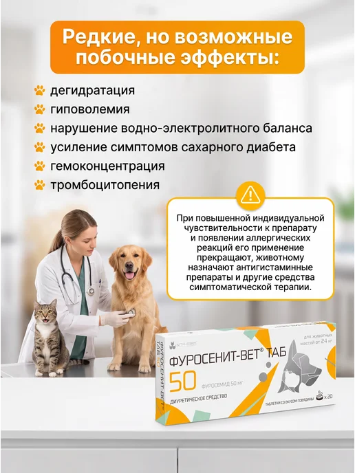 Nita-Farm Фуросенит-вет 50 мг, 20 таблеток, вариант, фото 7