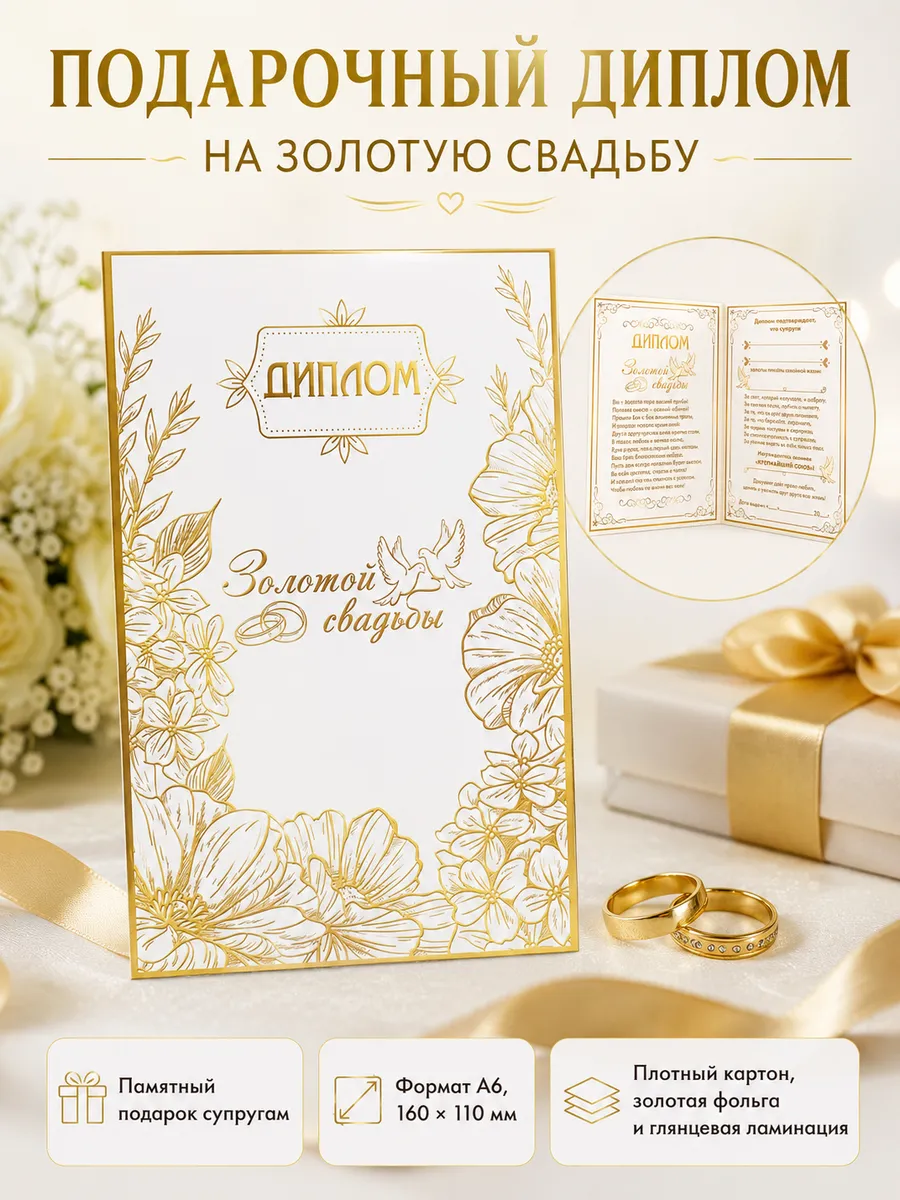 Диплом - открытка свадебная "Золотая свадьба"