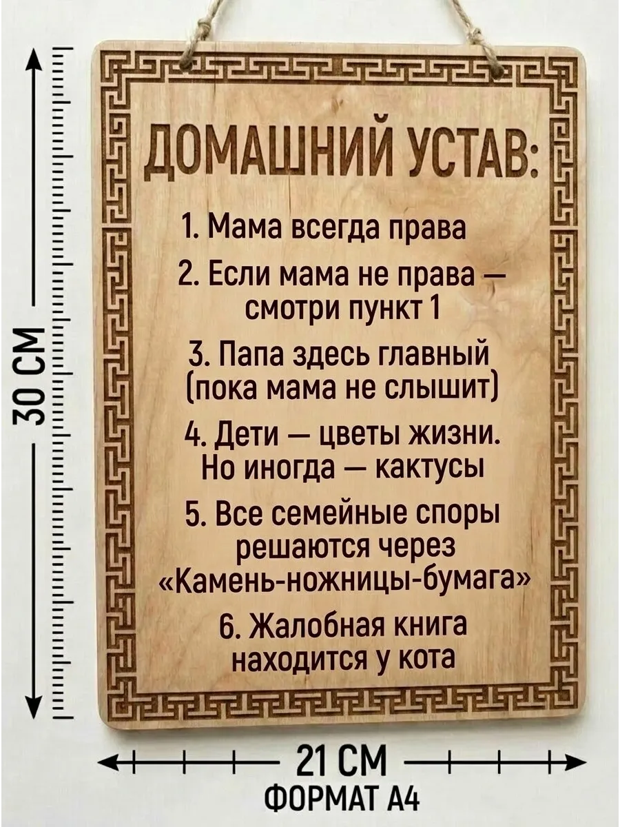 Пано декоративное - Правила дома "Домашний устав" Мама права
