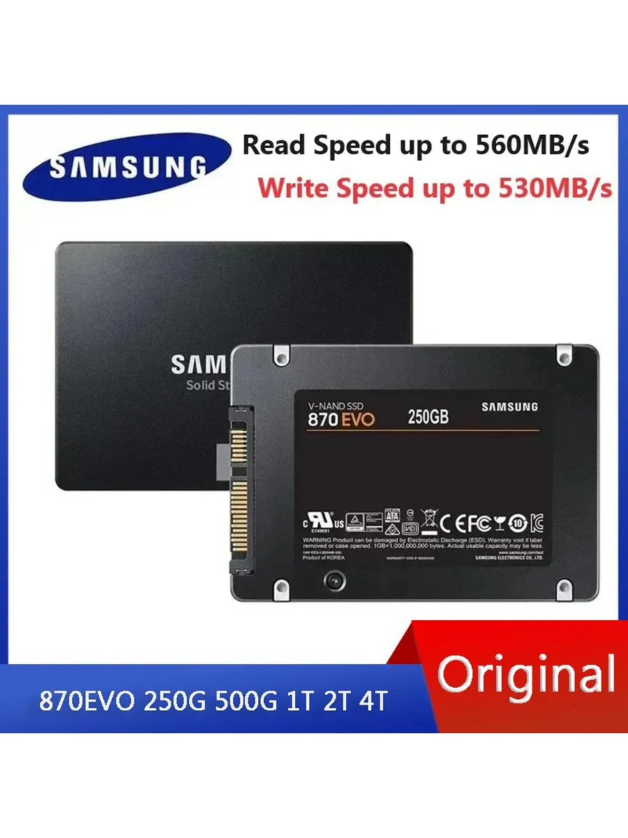 SSD 870 EVO 1ТБ 500ГБ 250ГБ Внутренний SSD 4 ТБ Samsung 1145224420 купить за 80 487 ₽ в интернет‑магазине Wildberries