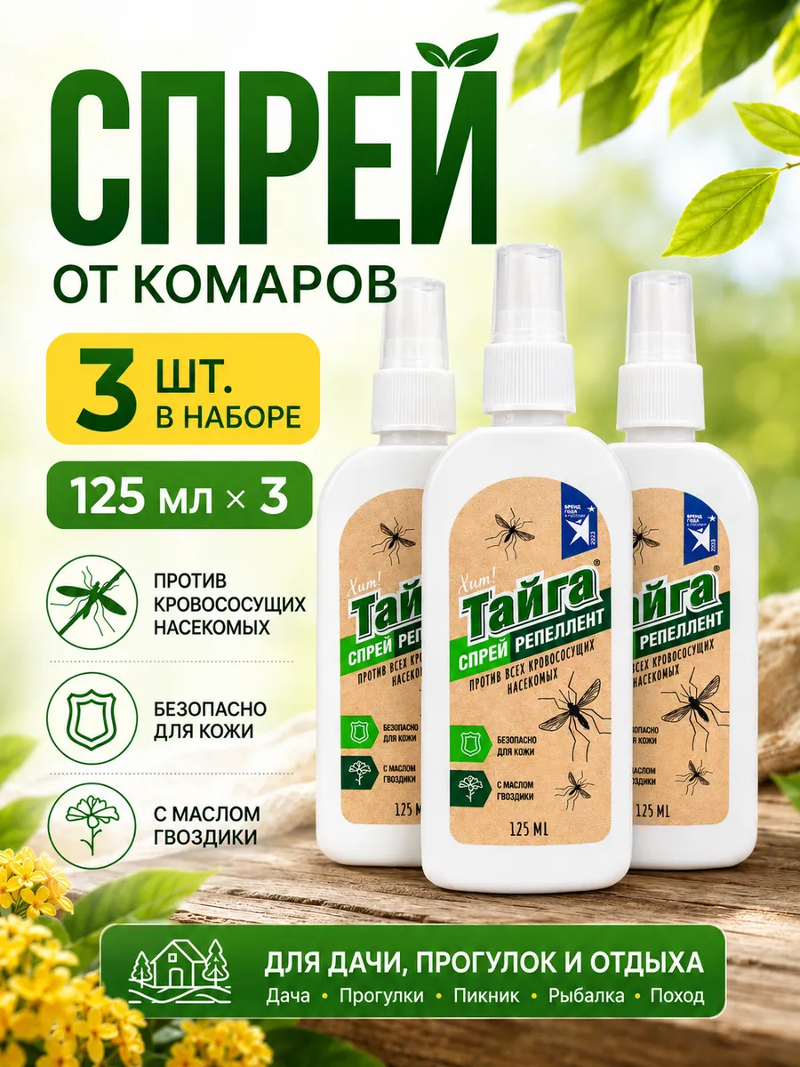 Спрей от комаров, слепней, мошек, москитов