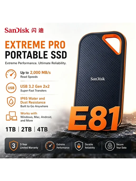SANDISK Портативный SSD E30 2TB, 2 ТБ, фото 5